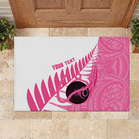 New Zealand Lawn Bowls Breast Cancer Custom Rubber Doormat Aotearoa Maori Silver Fern Pink Ribbon - Polynesian Pride