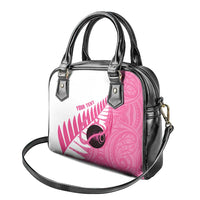 New Zealand Lawn Bowls Breast Cancer Custom Shoulder Handbag Aotearoa Maori Silver Fern Pink Ribbon - Polynesian Pride