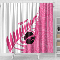 New Zealand Lawn Bowls Breast Cancer Custom Shower Curtain Aotearoa Maori Silver Fern Pink Ribbon - Polynesian Pride
