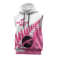 New Zealand Lawn Bowls Breast Cancer Custom Sleeveless Hoodie Aotearoa Maori Silver Fern Pink Ribbon - Polynesian Pride