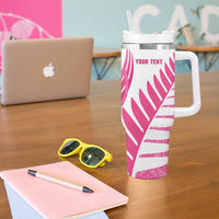 New Zealand Lawn Bowls Breast Cancer Custom Tumbler With Handle Aotearoa Maori Silver Fern Pink Ribbon - Polynesian Pride