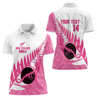 New Zealand Lawn Bowls Breast Cancer Custom Women Polo Shirt Aotearoa Maori Silver Fern Pink Ribbon LT14 - Polynesian Pride