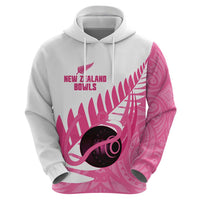 New Zealand Lawn Bowls Breast Cancer Custom Zip Hoodie Aotearoa Maori Silver Fern Pink Ribbon - Polynesian Pride