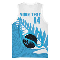 New Zealand Lawn Bowls Prostate Cancer Custom Basketball Jersey Aotearoa Maori Silver Fern Blue Ribbon - Polynesian Pride