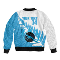 New Zealand Lawn Bowls Prostate Cancer Custom Bomber Jacket Aotearoa Maori Silver Fern Blue Ribbon - Polynesian Pride