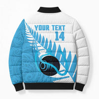 New Zealand Lawn Bowls Prostate Cancer Custom Bomber Puffer Jacket Aotearoa Maori Silver Fern Blue Ribbon LT14 - Polynesian Pride