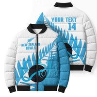 New Zealand Lawn Bowls Prostate Cancer Custom Bomber Puffer Jacket Aotearoa Maori Silver Fern Blue Ribbon LT14 - Polynesian Pride
