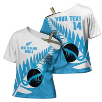 New Zealand Lawn Bowls Prostate Cancer Custom Cross Shoulder Shirt Aotearoa Maori Silver Fern Blue Ribbon - Polynesian Pride