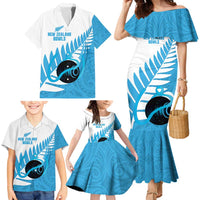 New Zealand Lawn Bowls Prostate Cancer Custom Family Matching Mermaid Dress and Hawaiian Shirt Aotearoa Maori Silver Fern Blue Ribbon - Polynesian Pride