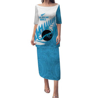 New Zealand Lawn Bowls Prostate Cancer Custom Family Matching Puletasi and Hawaiian Shirt Aotearoa Maori Silver Fern Blue Ribbon LT14 Mom's Dress Blue - Polynesian Pride