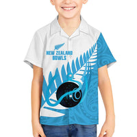 New Zealand Lawn Bowls Prostate Cancer Custom Family Matching Puletasi and Hawaiian Shirt Aotearoa Maori Silver Fern Blue Ribbon LT14 Son's Shirt Blue - Polynesian Pride