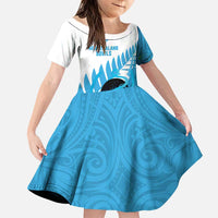 New Zealand Lawn Bowls Prostate Cancer Custom Family Matching Tank Maxi Dress and Hawaiian Shirt Aotearoa Maori Silver Fern Blue Ribbon LT14 Daughter's Dress Blue - Polynesian Pride