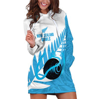 New Zealand Lawn Bowls Prostate Cancer Custom Hoodie Dress Aotearoa Maori Silver Fern Blue Ribbon - Polynesian Pride