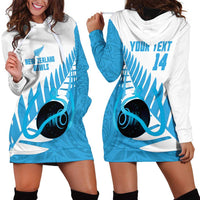 New Zealand Lawn Bowls Prostate Cancer Custom Hoodie Dress Aotearoa Maori Silver Fern Blue Ribbon - Polynesian Pride