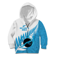 New Zealand Lawn Bowls Prostate Cancer Custom Kid Hoodie Aotearoa Maori Silver Fern Blue Ribbon - Polynesian Pride