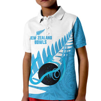 New Zealand Lawn Bowls Prostate Cancer Custom Kid Polo Shirt Aotearoa Maori Silver Fern Blue Ribbon LT14 Kid Blue - Polynesian Pride