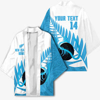New Zealand Lawn Bowls Prostate Cancer Custom Kimono Aotearoa Maori Silver Fern Blue Ribbon - Polynesian Pride