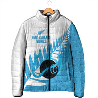 New Zealand Lawn Bowls Prostate Cancer Custom Padded Jacket Aotearoa Maori Silver Fern Blue Ribbon LT14 - Polynesian Pride
