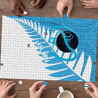 New Zealand Lawn Bowls Prostate Cancer Custom Puzzle Aotearoa Maori Silver Fern Blue Ribbon LT14 - Polynesian Pride
