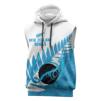 New Zealand Lawn Bowls Prostate Cancer Custom Sleeveless Hoodie Aotearoa Maori Silver Fern Blue Ribbon - Polynesian Pride