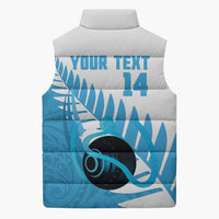 New Zealand Lawn Bowls Prostate Cancer Custom Sleeveless Puffer Jacket Aotearoa Maori Silver Fern Blue Ribbon - Polynesian Pride