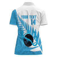 New Zealand Lawn Bowls Prostate Cancer Custom Women Polo Shirt Aotearoa Maori Silver Fern Blue Ribbon - Polynesian Pride