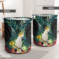 Sulphur-crested Cockatoo New Zealand Laundry Basket Paua Shell Aotearoa Maori Tropical Flowers LT14 - Polynesian Pride