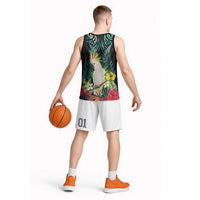 Sulphur-crested Cockatoo New Zealand Basketball Jersey Paua Shell Aotearoa Maori Tropical Flowers - Polynesian Pride