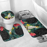Sulphur-crested Cockatoo New Zealand Bathroom Set Paua Shell Aotearoa Maori Tropical Flowers LT14 Mat Set Only (3 pcs) One Size Black - Polynesian Pride