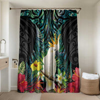 Sulphur-crested Cockatoo New Zealand Bathroom Set Paua Shell Aotearoa Maori Tropical Flowers LT14 Shower Curtain Only Black - Polynesian Pride
