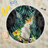 Sulphur-crested Cockatoo New Zealand Beach Blanket Paua Shell Aotearoa Maori Tropical Flowers - Polynesian Pride
