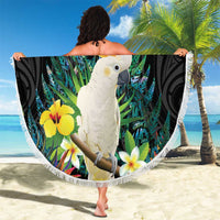 Sulphur-crested Cockatoo New Zealand Beach Blanket Paua Shell Aotearoa Maori Tropical Flowers - Polynesian Pride