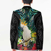 Sulphur-crested Cockatoo New Zealand Blazer Paua Shell Aotearoa Maori Tropical Flowers LT14 - Polynesian Pride