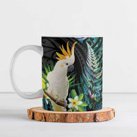 Sulphur-crested Cockatoo New Zealand Ceramic Mug Paua Shell Aotearoa Maori Tropical Flowers LT14 Black - Polynesian Pride