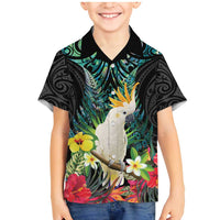 Sulphur-crested Cockatoo New Zealand Family Matching Mermaid Dress and Hawaiian Shirt Paua Shell Aotearoa Maori Tropical Flowers - Polynesian Pride