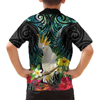 Sulphur-crested Cockatoo New Zealand Family Matching Short Sleeve Bodycon Dress and Hawaiian Shirt Paua Shell Aotearoa Maori Tropical Flowers LT14 - Polynesian Pride