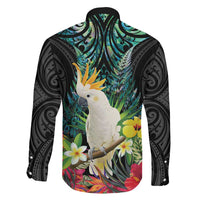 Sulphur-crested Cockatoo New Zealand Family Matching Short Sleeve Bodycon Dress and Hawaiian Shirt Paua Shell Aotearoa Maori Tropical Flowers LT14 - Polynesian Pride
