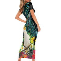 Sulphur-crested Cockatoo New Zealand Family Matching Short Sleeve Bodycon Dress and Hawaiian Shirt Paua Shell Aotearoa Maori Tropical Flowers LT14 - Polynesian Pride