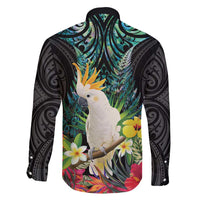 Sulphur-crested Cockatoo New Zealand Family Matching Summer Maxi Dress and Hawaiian Shirt Paua Shell Aotearoa Maori Tropical Flowers LT14 - Polynesian Pride