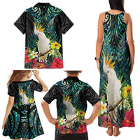 Sulphur-crested Cockatoo New Zealand Family Matching Tank Maxi Dress and Hawaiian Shirt Paua Shell Aotearoa Maori Tropical Flowers LT14 - Polynesian Pride