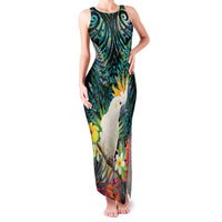 Sulphur-crested Cockatoo New Zealand Family Matching Tank Maxi Dress and Hawaiian Shirt Paua Shell Aotearoa Maori Tropical Flowers LT14 Mom's Dress Black - Polynesian Pride