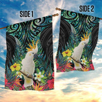 Sulphur-crested Cockatoo New Zealand Garden Flag Paua Shell Aotearoa Maori Tropical Flowers LT14 - Polynesian Pride