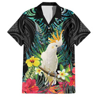 Sulphur-crested Cockatoo New Zealand Hawaiian Shirt Paua Shell Aotearoa Maori Tropical Flowers - Polynesian Pride