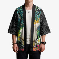 Sulphur-crested Cockatoo New Zealand Kimono Paua Shell Aotearoa Maori Tropical Flowers LT14 - Polynesian Pride