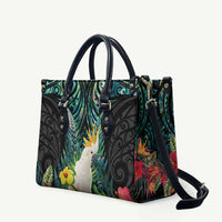 Sulphur-crested Cockatoo New Zealand Leather Bag Paua Shell Aotearoa Maori Tropical Flowers LT14 Black - Polynesian Pride