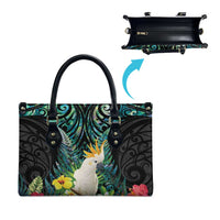 Sulphur-crested Cockatoo New Zealand Leather Bag Paua Shell Aotearoa Maori Tropical Flowers LT14 - Polynesian Pride
