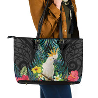 Sulphur-crested Cockatoo New Zealand Leather Tote Bag Paua Shell Aotearoa Maori Tropical Flowers LT14 - Polynesian Pride