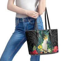 Sulphur-crested Cockatoo New Zealand Leather Tote Bag Paua Shell Aotearoa Maori Tropical Flowers LT14 - Polynesian Pride