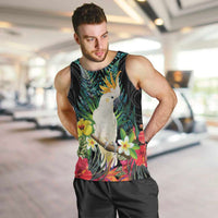 Sulphur-crested Cockatoo New Zealand Men Tank Top Paua Shell Aotearoa Maori Tropical Flowers LT14 Black - Polynesian Pride
