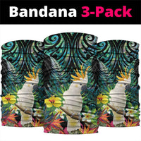 Sulphur-crested Cockatoo New Zealand Neck Gaiter Paua Shell Aotearoa Maori Tropical Flowers LT14 package One Size: 25*50cm Black - Polynesian Pride